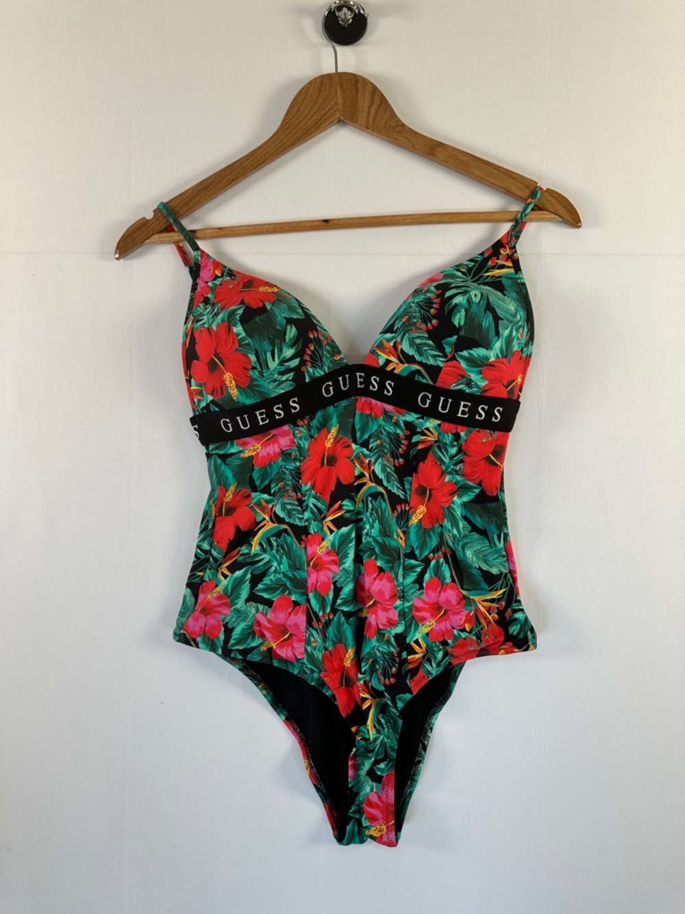 GUESS Tropical Floral One-Piece Swimsuit Logo Band Size L